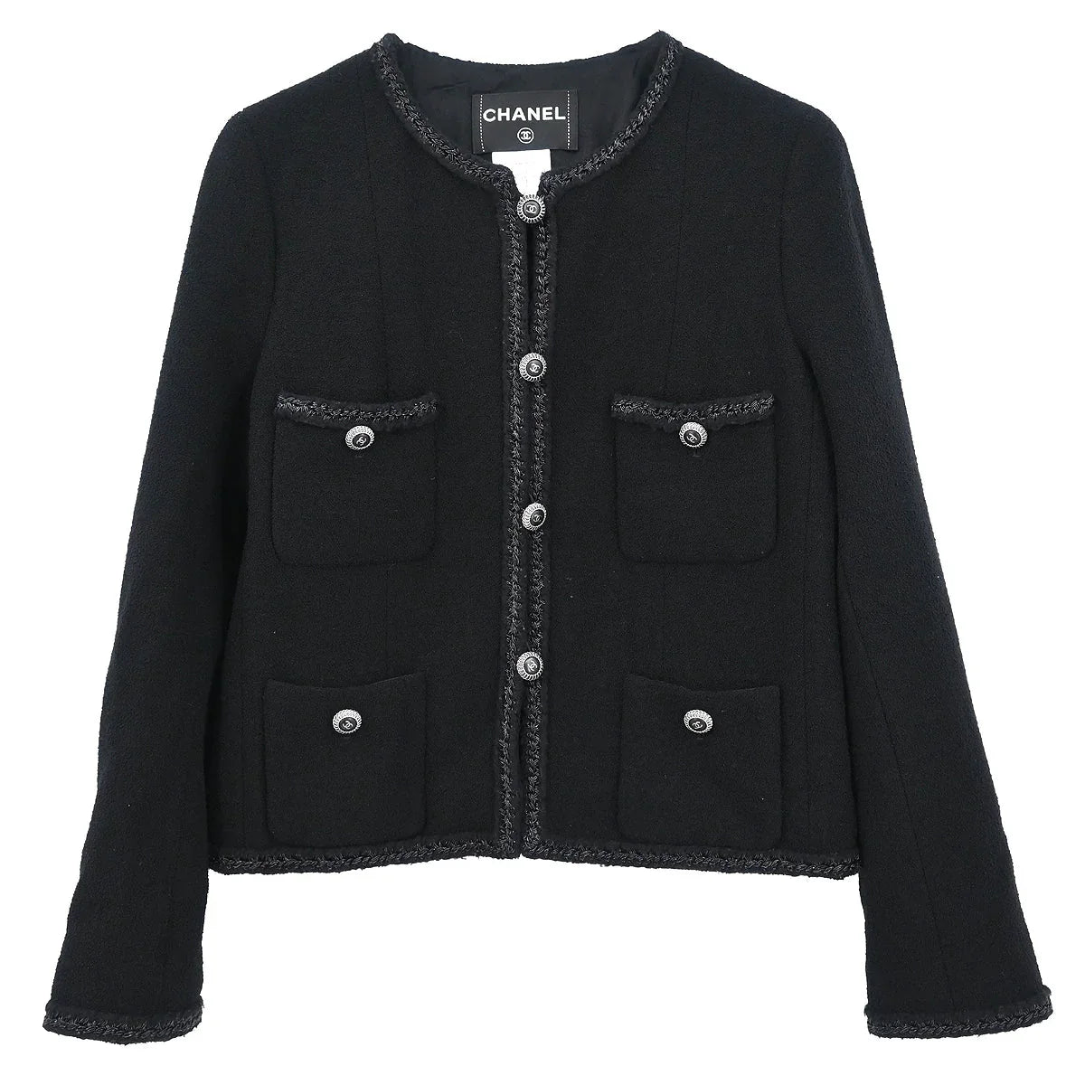 Chanel 2008 Single Breasted Collarless Jacket Black #38