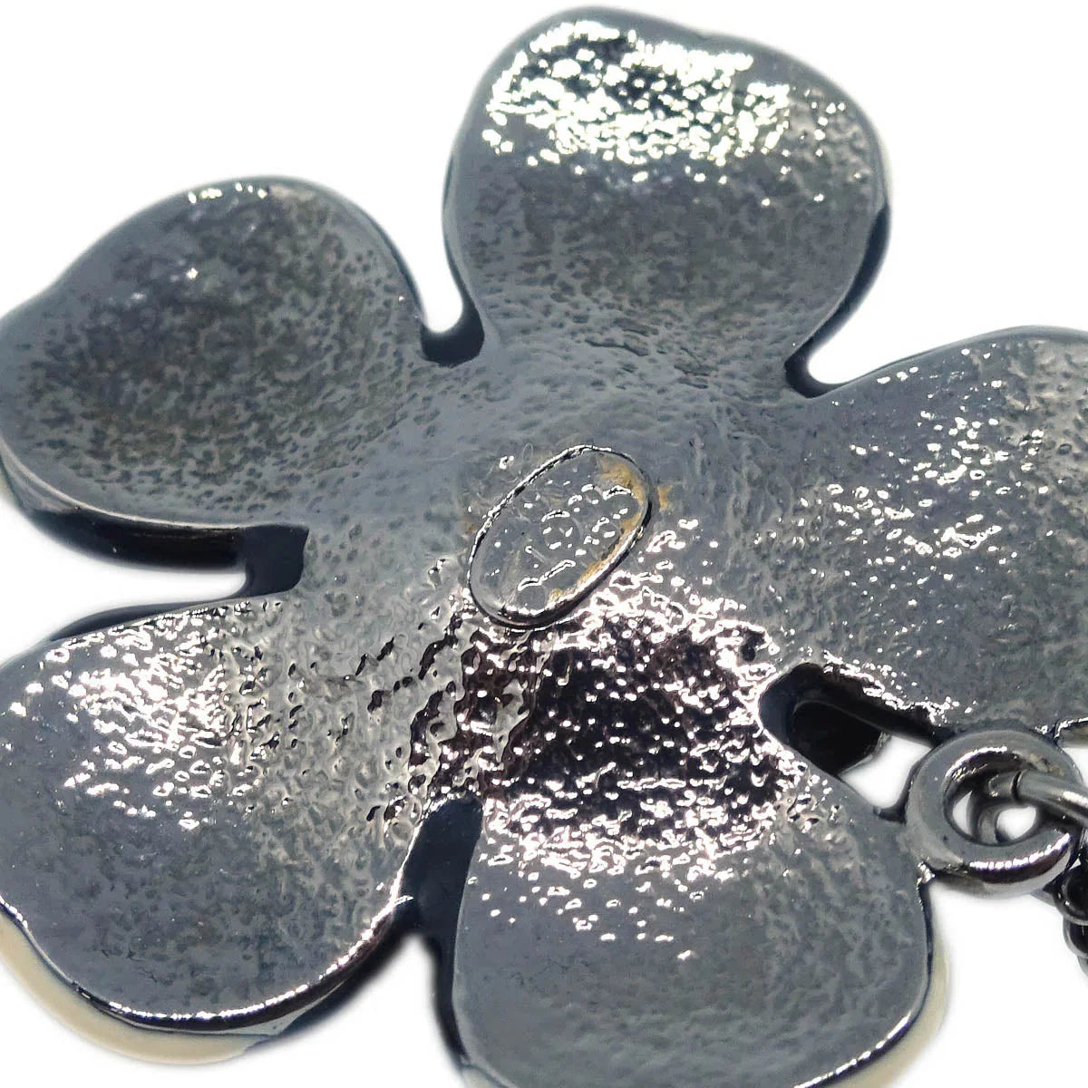 Chanel CC Flower Ladybug Chain Necklace Pendant Silver Black 06P