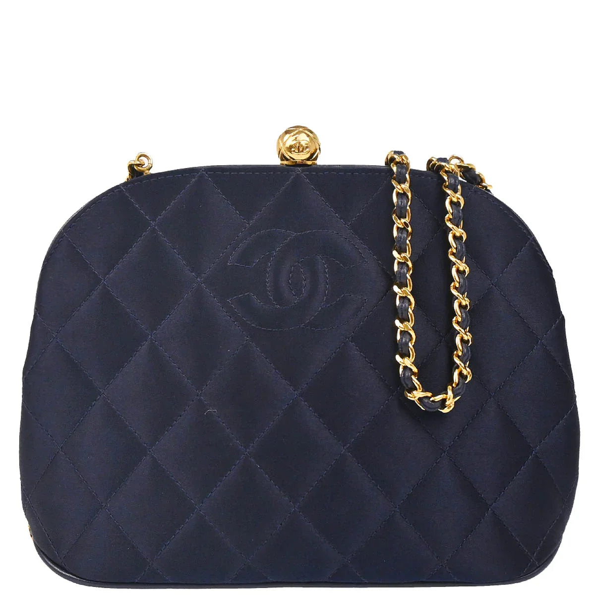 Chanel 1994-1996 Navy Satin Shoulder Bag