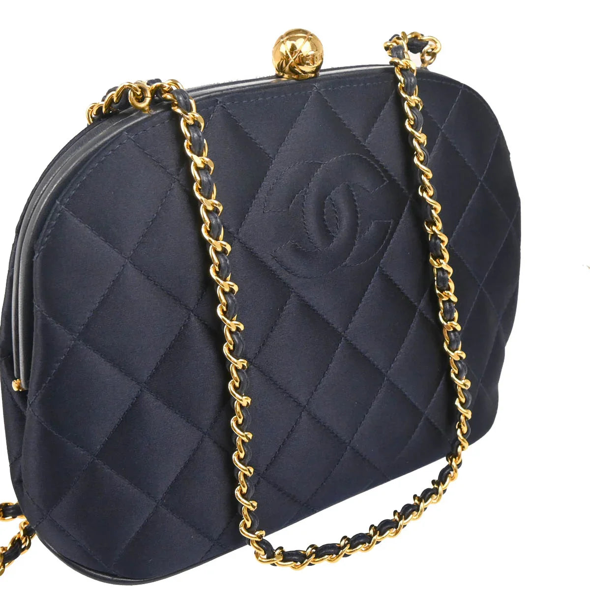 Chanel 1994-1996 Navy Satin Shoulder Bag