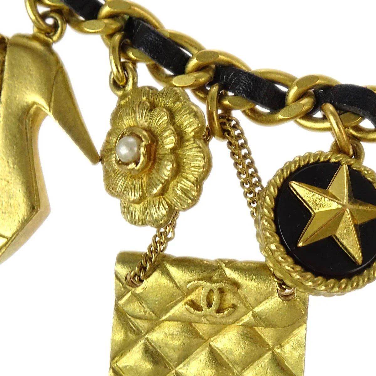 Chanel Gold Black Icon Chain Belt 94A Small Good