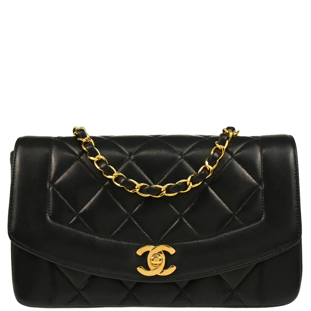 Chanel 1991-1994 Black Lambskin Small Diana Shoulder Bag