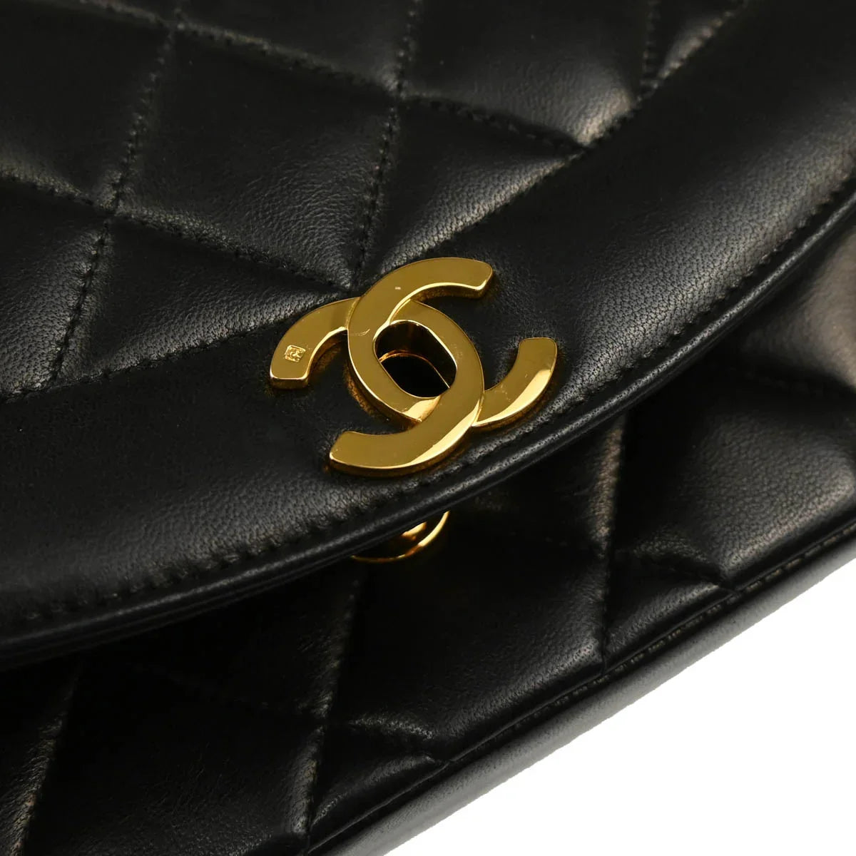 Chanel 1991-1994 Black Lambskin Small Diana Shoulder Bag
