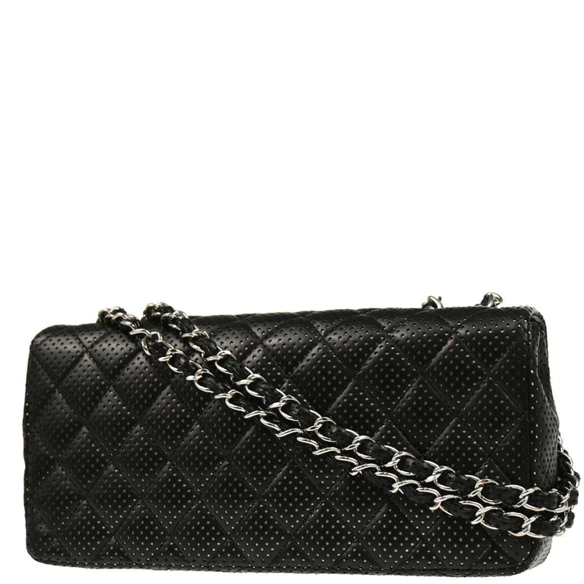 Chanel 2006-2008 Black Perforated Lambskin East West Shoulder Bag