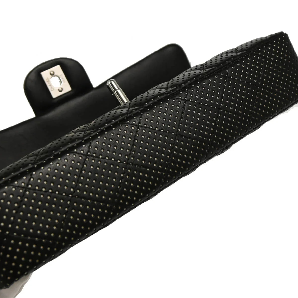 Chanel 2006-2008 Black Perforated Lambskin East West Shoulder Bag