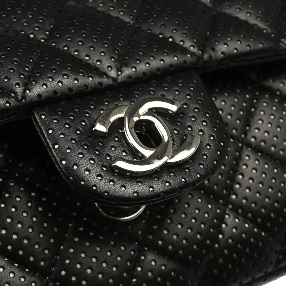 Chanel 2006-2008 Black Perforated Lambskin East West Shoulder Bag