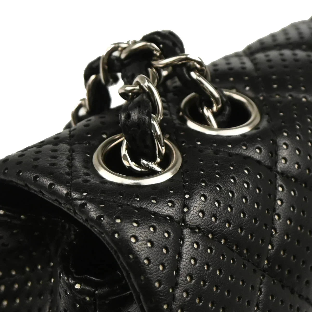 Chanel 2006-2008 Black Perforated Lambskin East West Shoulder Bag