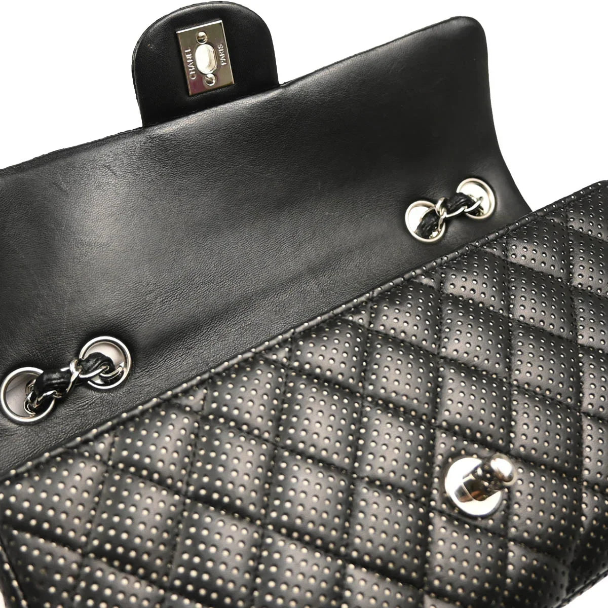 Chanel 2006-2008 Black Perforated Lambskin East West Shoulder Bag
