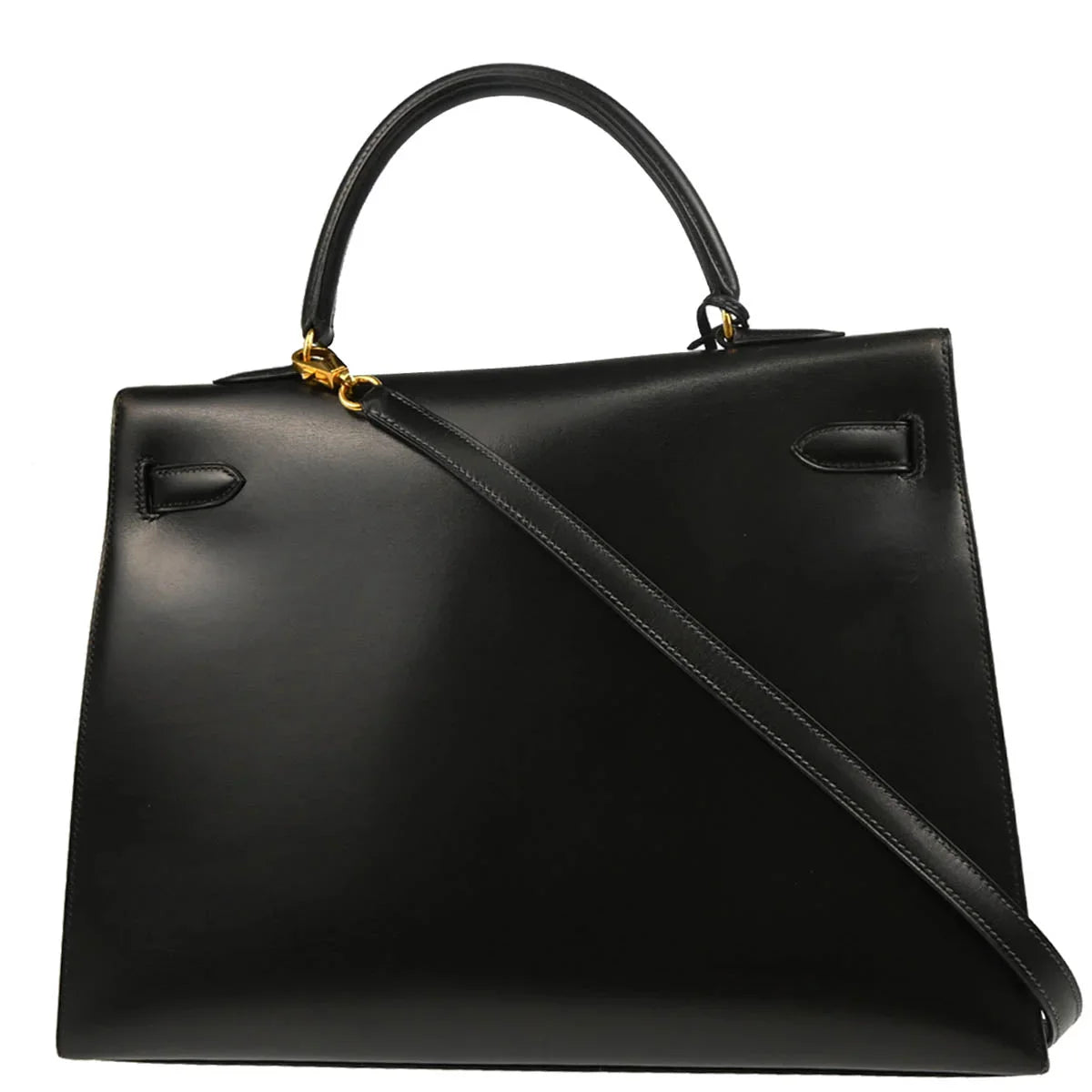 Hermes 1993 Black Box Calf Kelly 35 Sellier 2way Shoulder Handbag