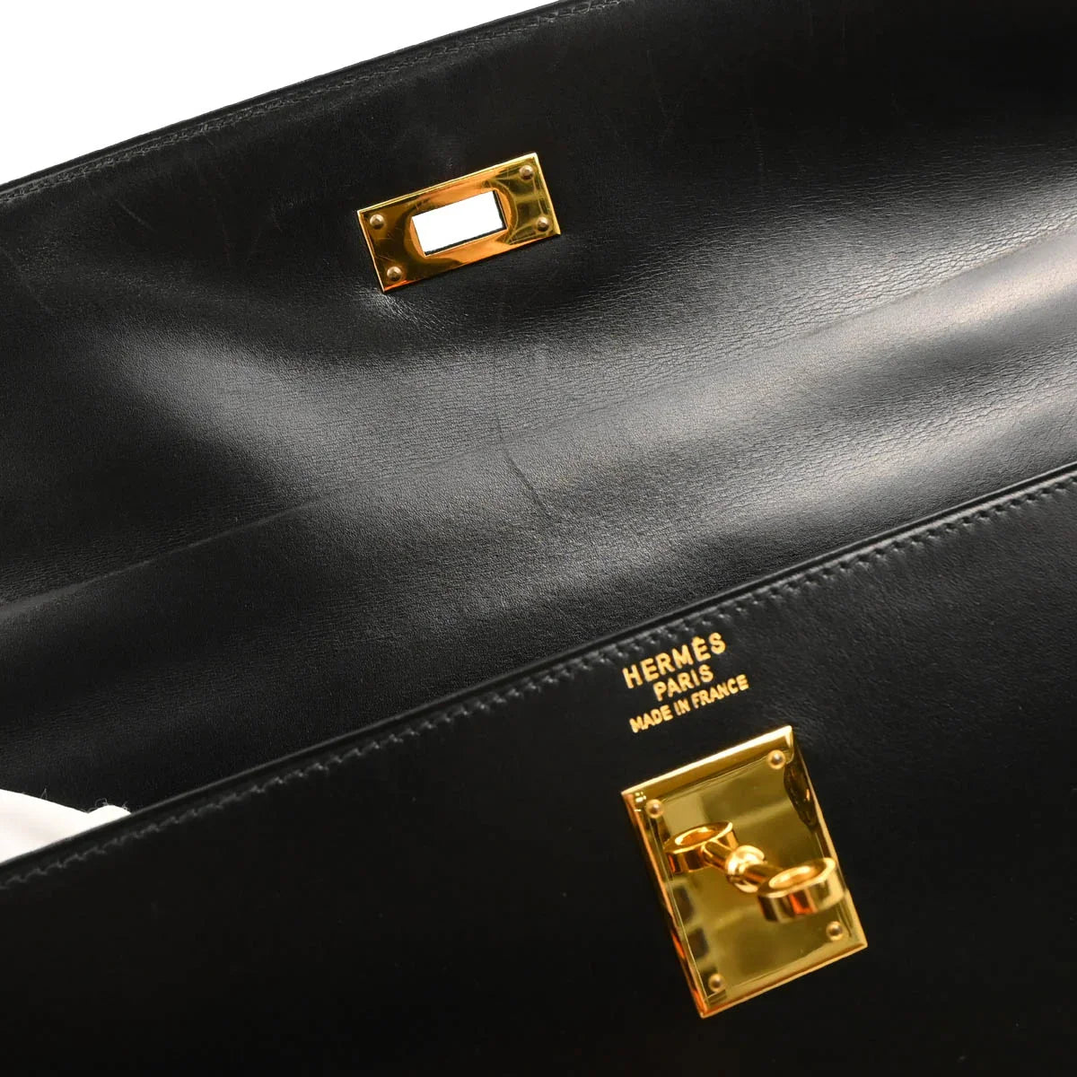Hermes 1993 Black Box Calf Kelly 35 Sellier 2way Shoulder Handbag