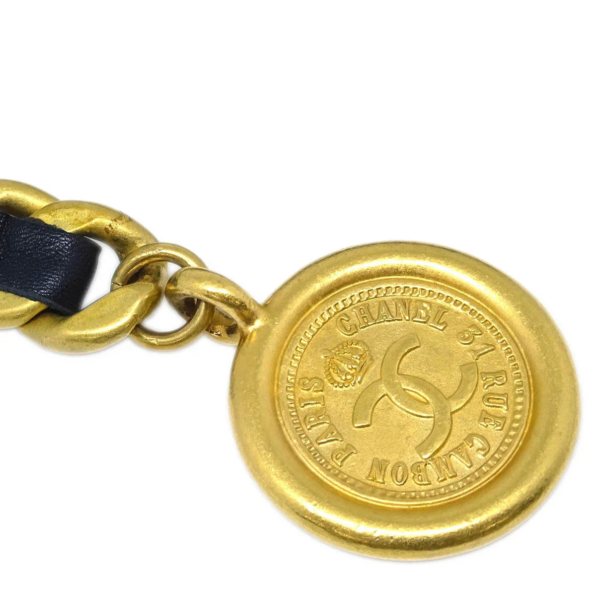 Chanel Gold Black Medallion Chain Belt 94P Small Good