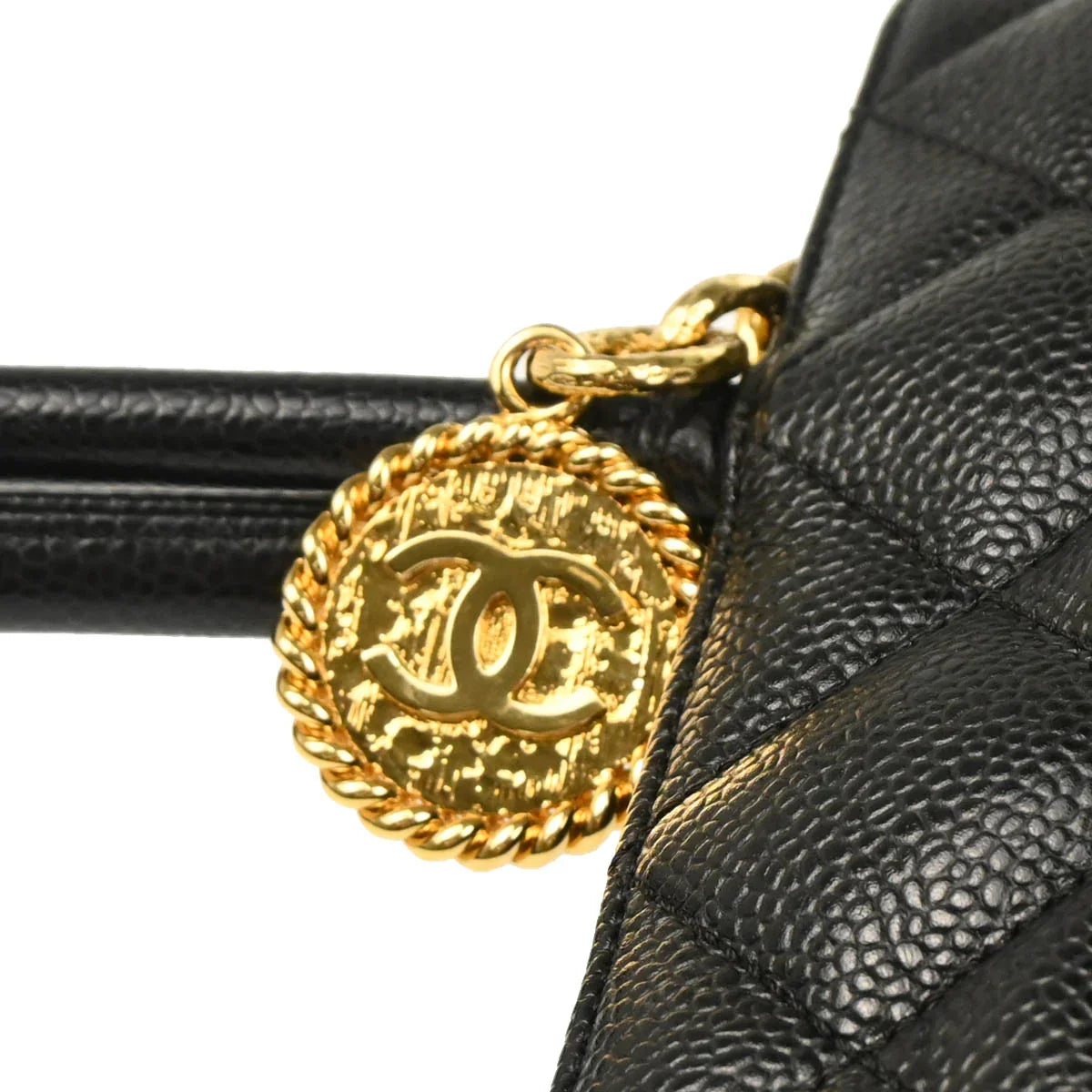 Chanel 2003-2004 Black Caviar Medallion Tote Handbag