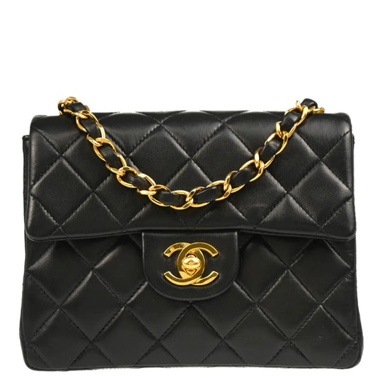 Chanel 1997-1999 Black Lambskin Mini Classic Square Flap Shoulder Bag