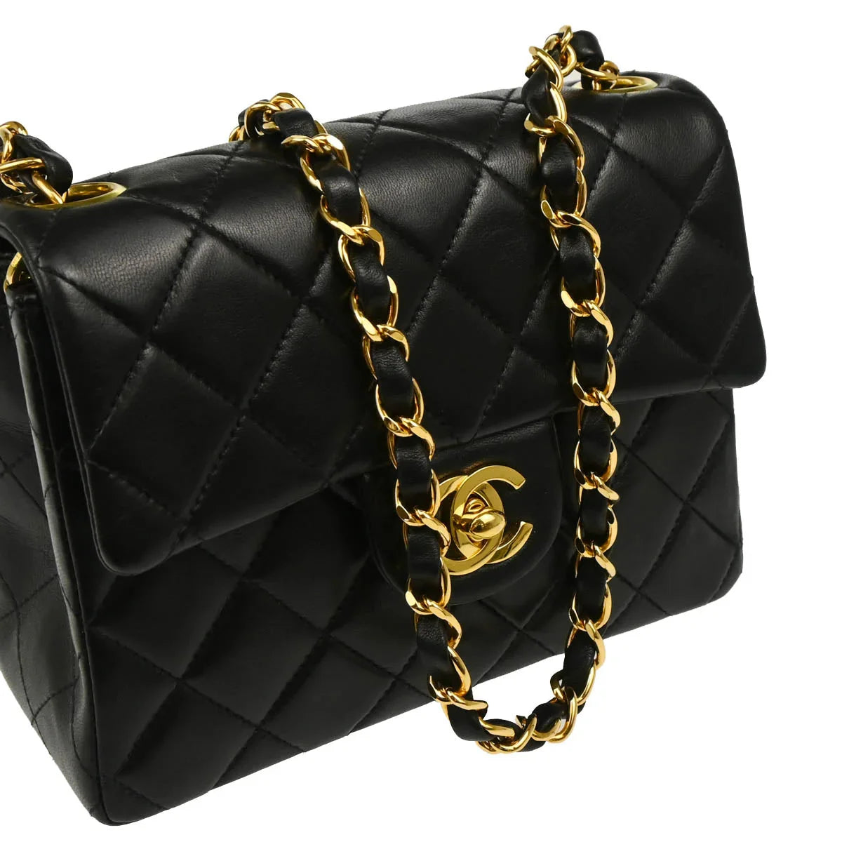 Chanel 1997-1999 Black Lambskin Mini Classic Square Flap Shoulder Bag