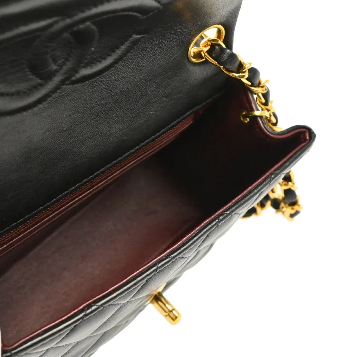 Chanel 1997-1999 Black Lambskin Mini Classic Square Flap Shoulder Bag