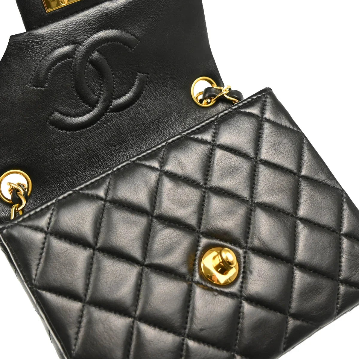 Chanel 1997-1999 Black Lambskin Mini Classic Square Flap Shoulder Bag