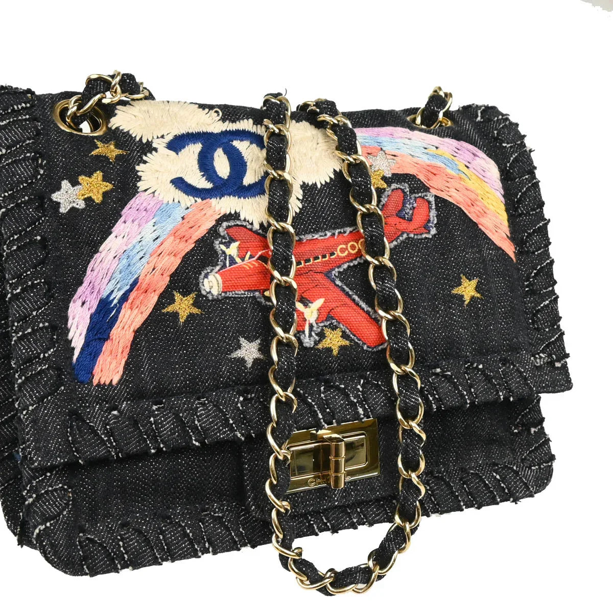 Chanel 2005-2006 Indigo Denim Night Flight Mademoiselle Lock Shoulder Bag