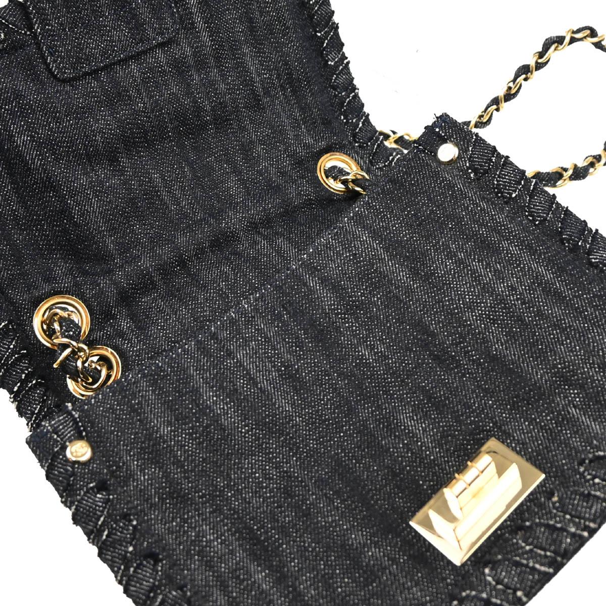 Chanel 2005-2006 Indigo Denim Night Flight Mademoiselle Lock Shoulder Bag