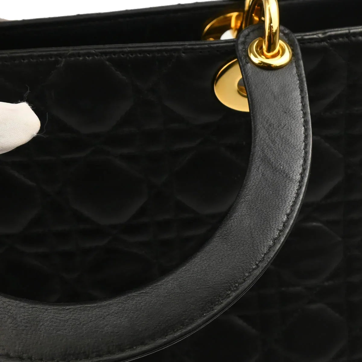 Christian Dior 2001 Black Lambskin Large Lady Dior Cannage 2way Shoulder Handbag