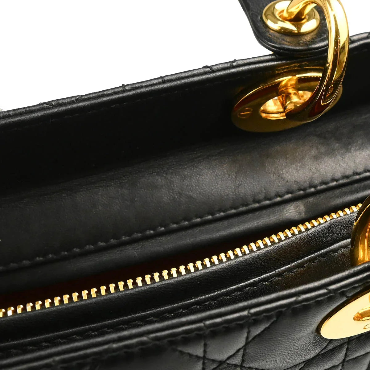 Christian Dior 2001 Black Lambskin Large Lady Dior Cannage 2way Shoulder Handbag