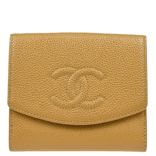 Chanel 2003-2004 Beige Caviar Bifold Wallet