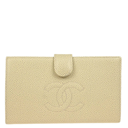 Chanel 2000-2002 White Caviar Long Bifold Wallet Purse