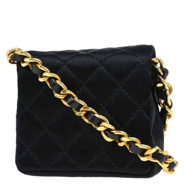Chanel 1989-1991 Black Satin Classic Flap Micro Chain