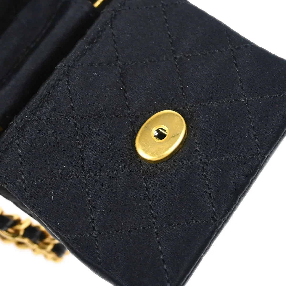 Chanel 1989-1991 Black Satin Classic Flap Micro Chain Crossbody Bag Pouch