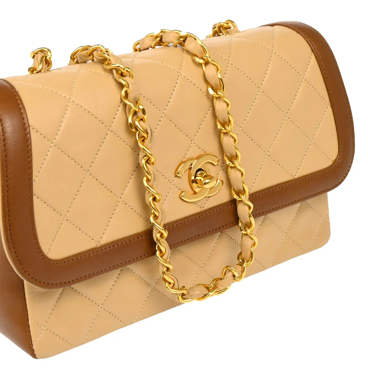 Chanel 1989-1991 Beige Brown Lambskin Shoulder Bag