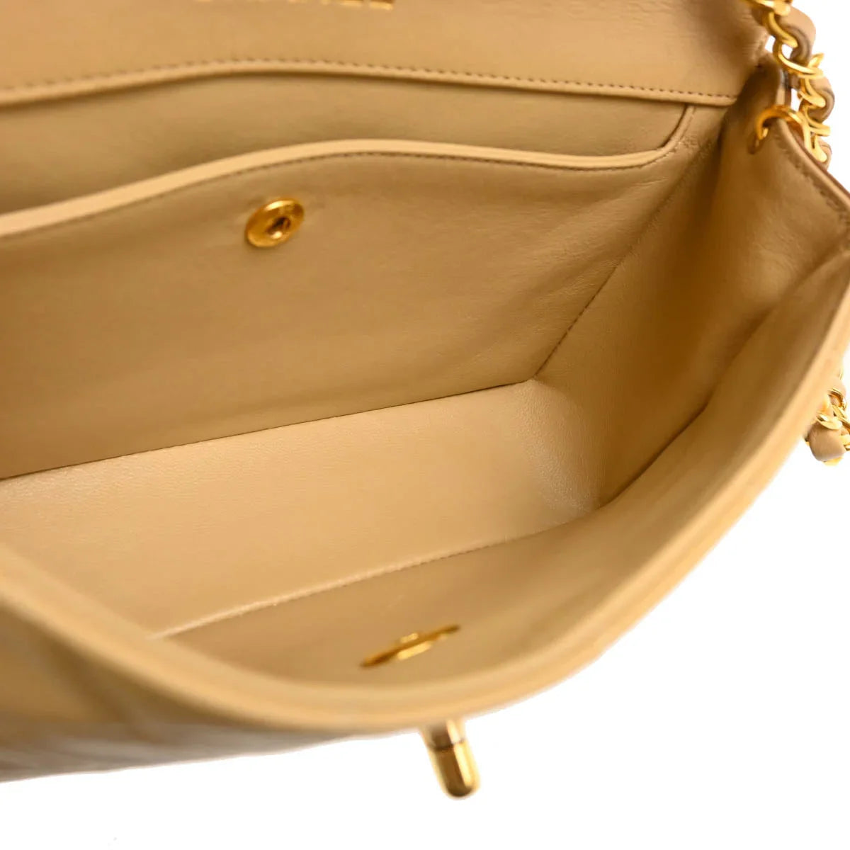 Chanel 1989-1991 Beige Brown Lambskin Shoulder Bag