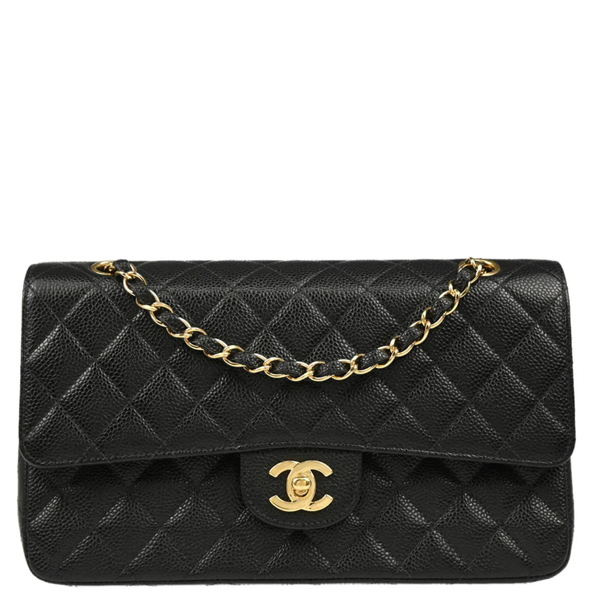 Chanel 2003-2004 Black Caviar Medium Classic Double Flap Shoulder Bag