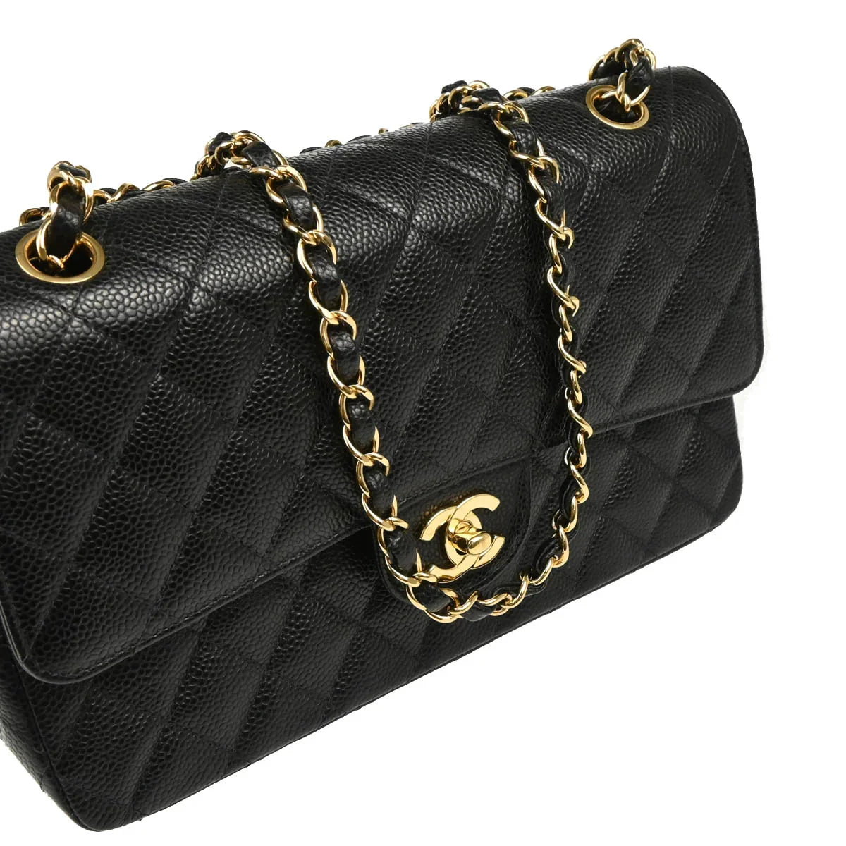 Chanel 2003-2004 Black Caviar Medium Classic Double Flap Shoulder Bag
