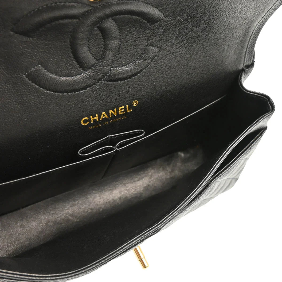 Chanel 2003-2004 Black Caviar Medium Classic Double Flap Shoulder Bag