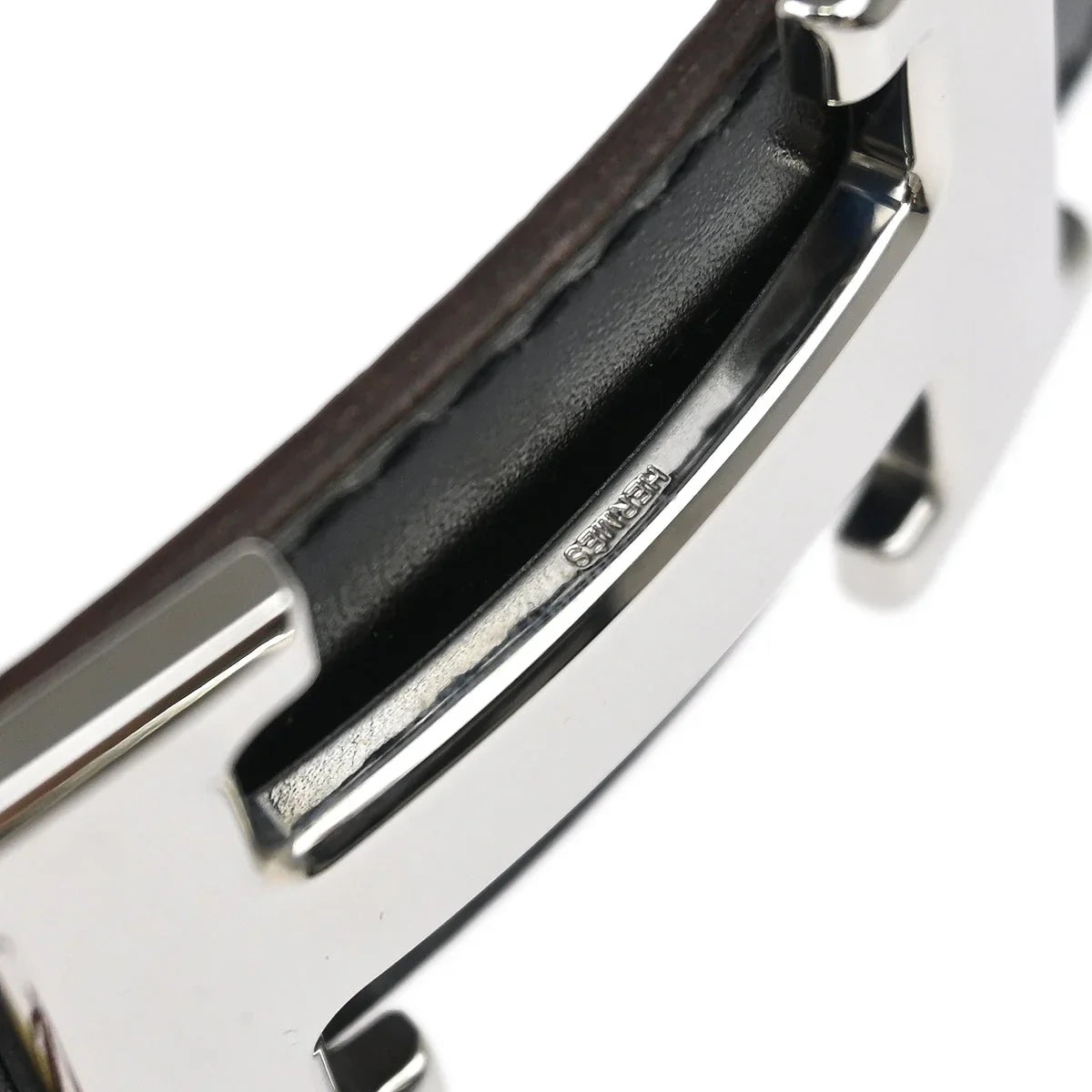 Hermes Black Box Calf Constance Reversible Belt #75 Small Good