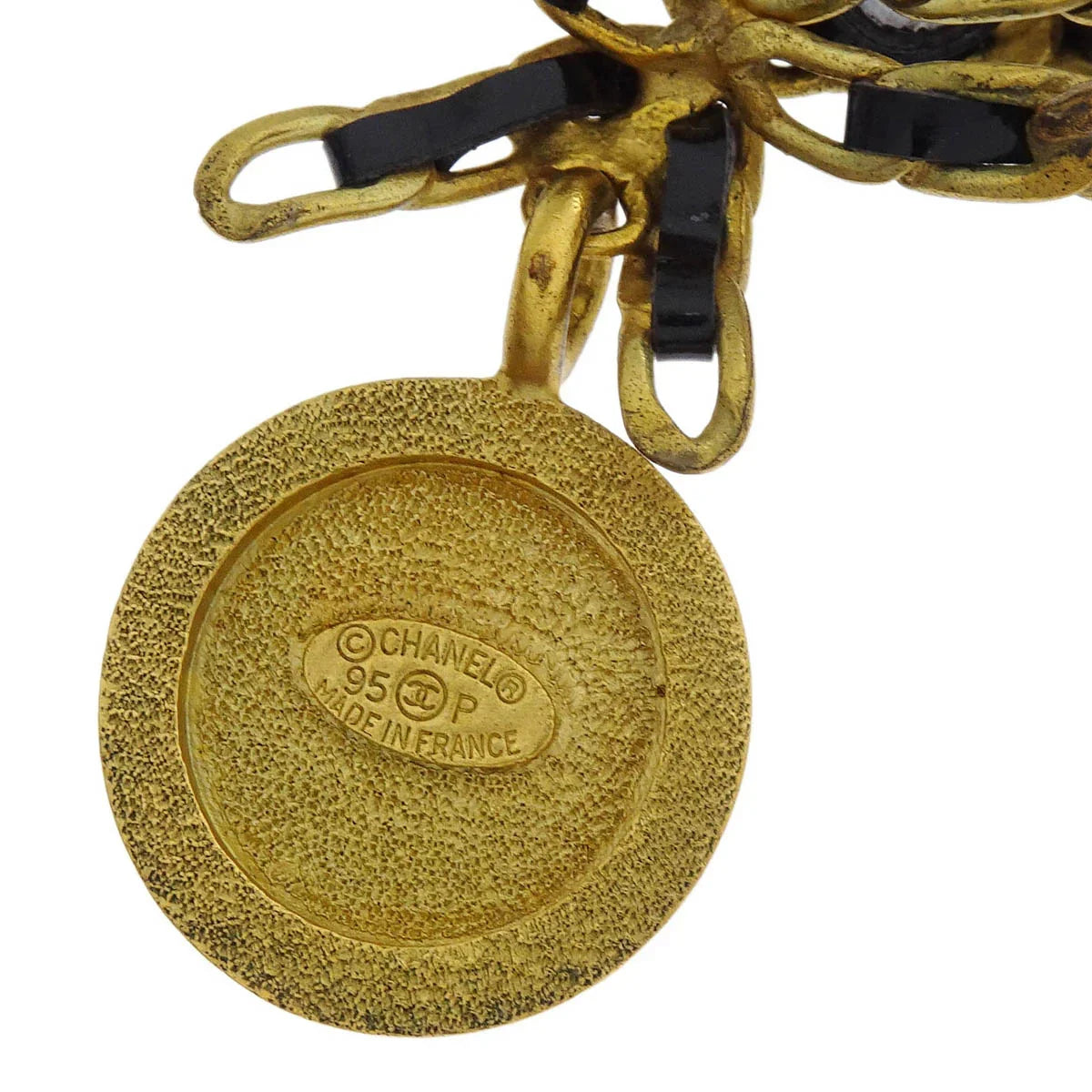 Chanel Gold Black Bow Medallion Rhinestone Choker Necklace 95P