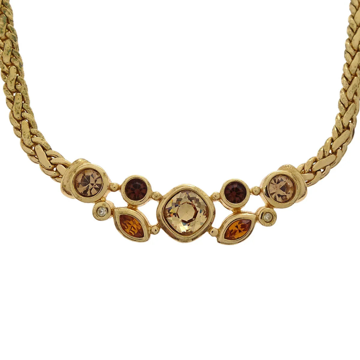 Christian Dior Necklace Gold Rhinestone