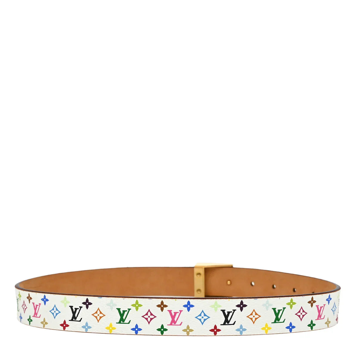 Louis Vuitton White Multicolor Ceinture Carre Belt M9270Y #70/28 Small Good