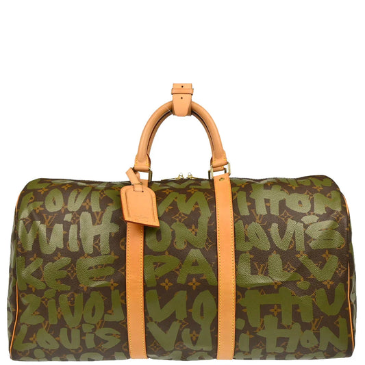Louis Vuitton 2001 Khaki Monogram Graffiti Keepall 50 Duffle M92196