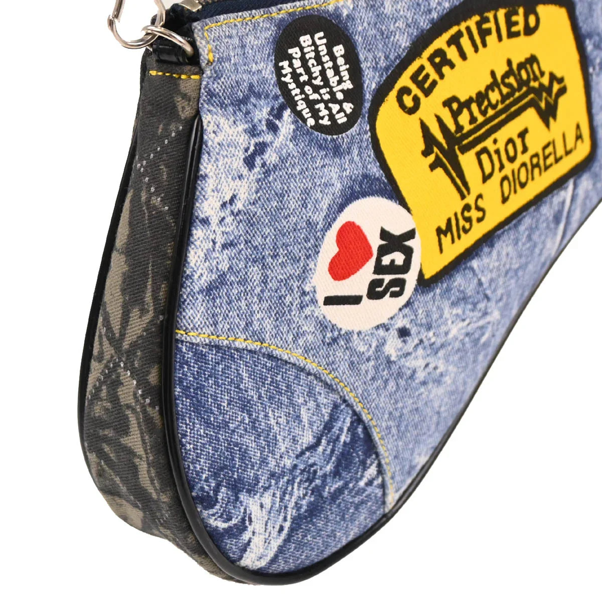 Christian Dior 2001 Blue Denim Print Saddle Handbag