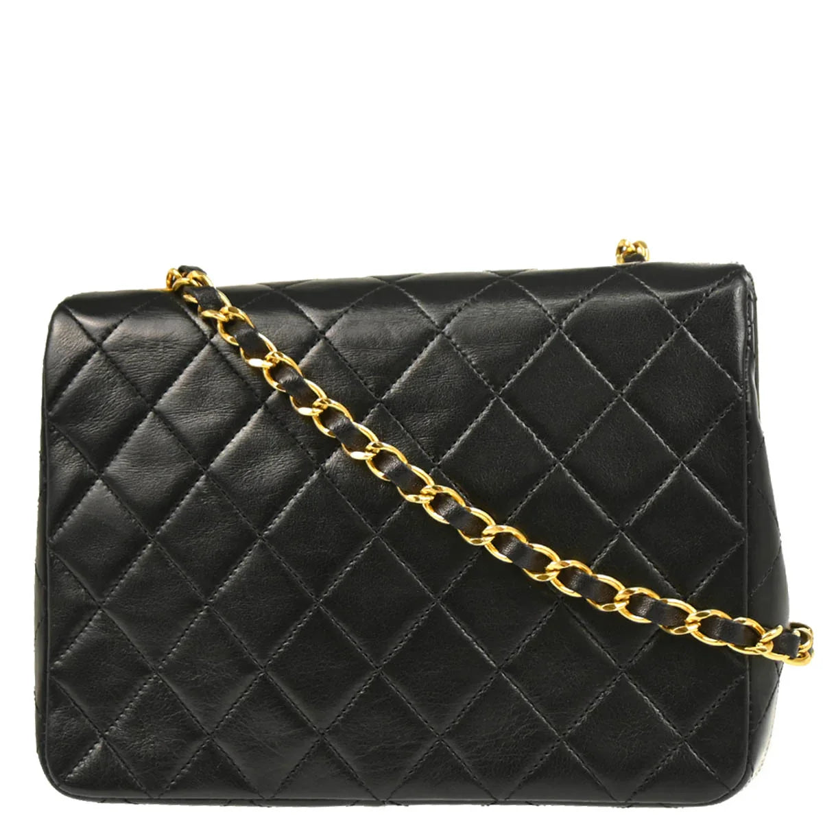 Chanel 1989-1991 Black Lambskin Classic Square Flap Shoulder Bag