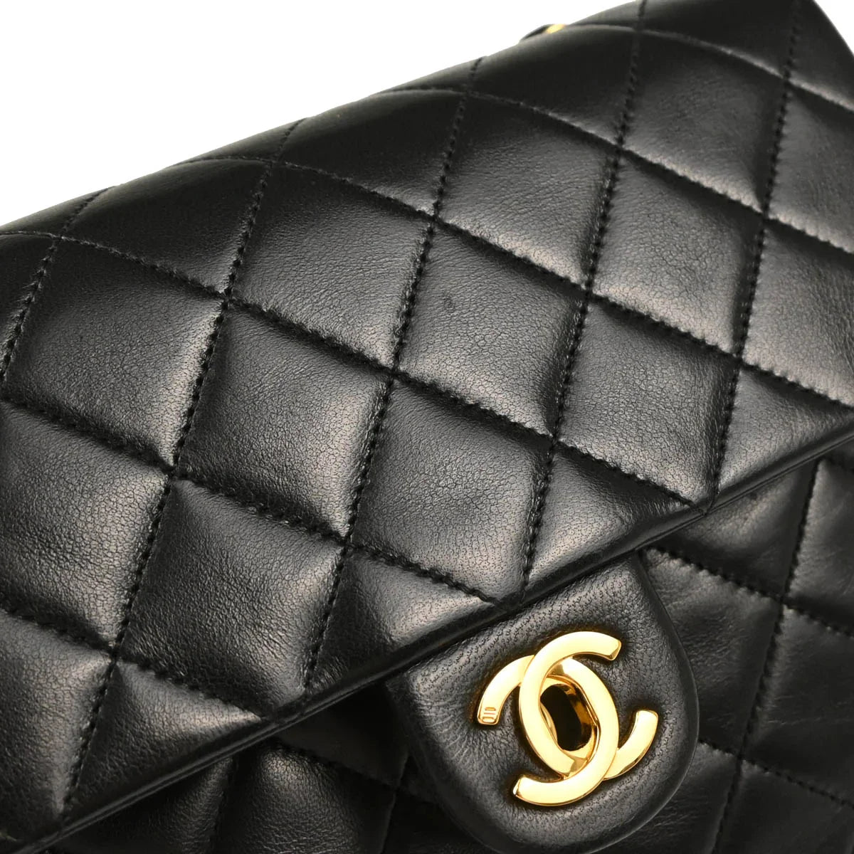 Chanel 1989-1991 Black Lambskin Classic Square Flap Shoulder Bag