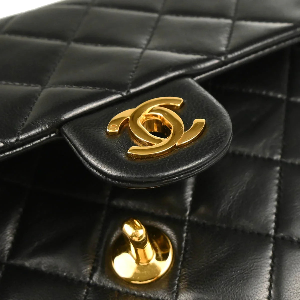 Chanel 1989-1991 Black Lambskin Classic Square Flap Shoulder Bag