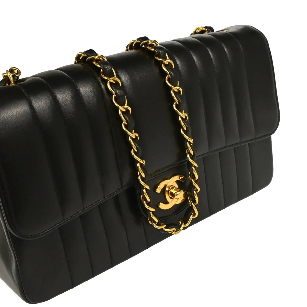 Chanel 1991-1994 Black Lambskin Mademoiselle Shoulder Bag