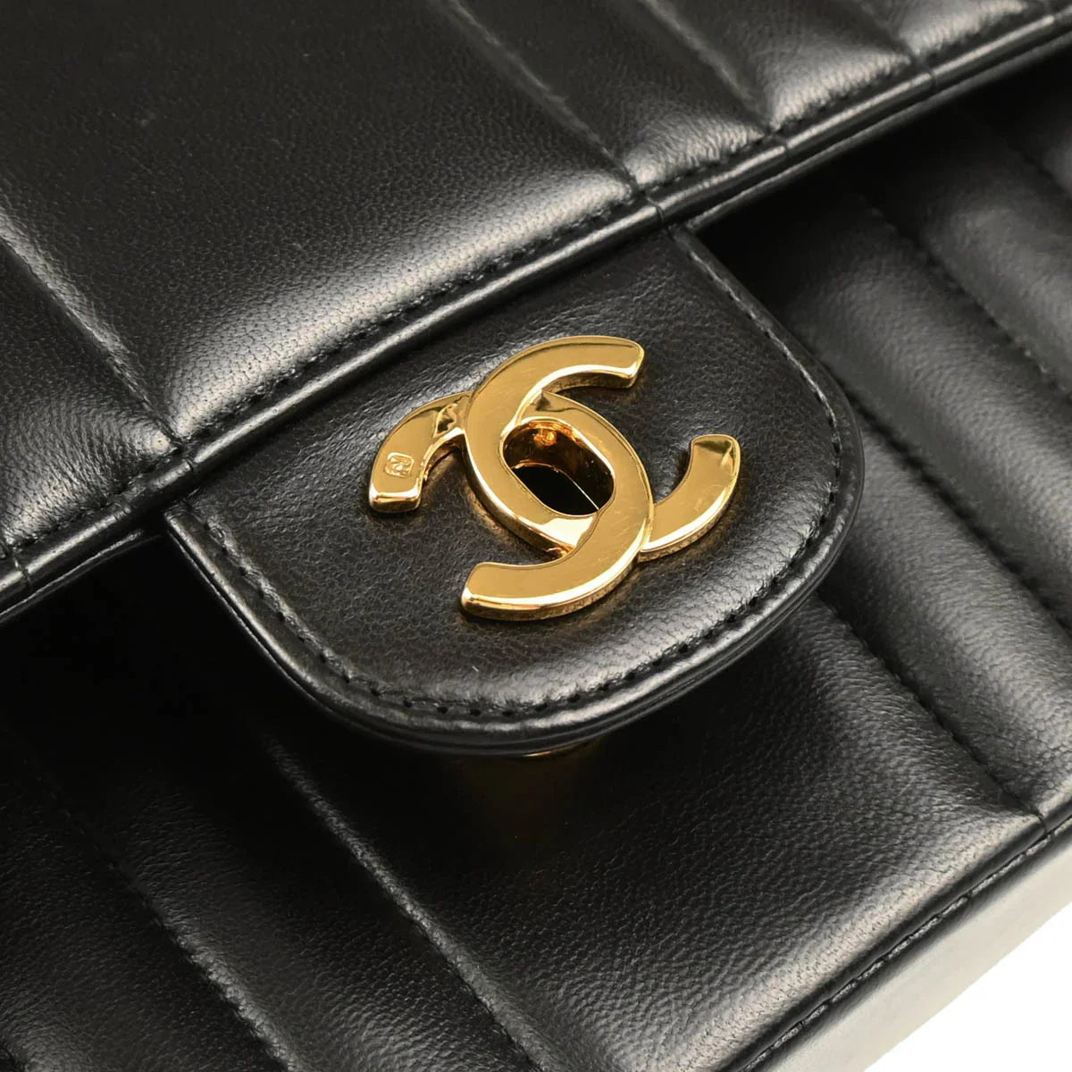 Chanel 1991-1994 Black Lambskin Mademoiselle Shoulder Bag