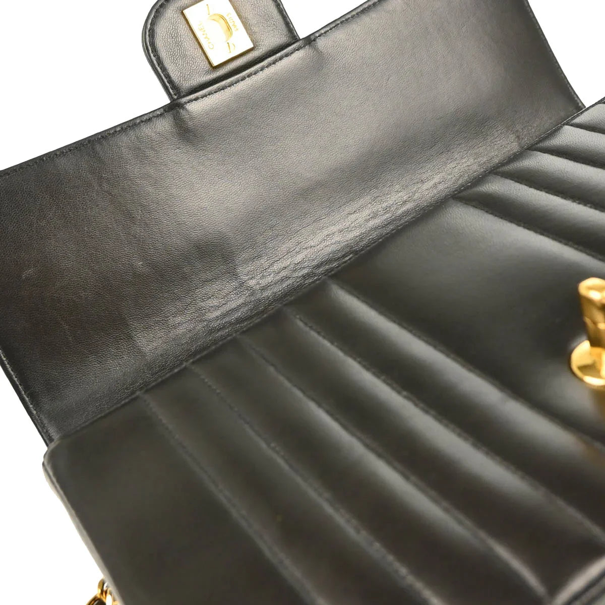 Chanel 1991-1994 Black Lambskin Mademoiselle Shoulder Bag
