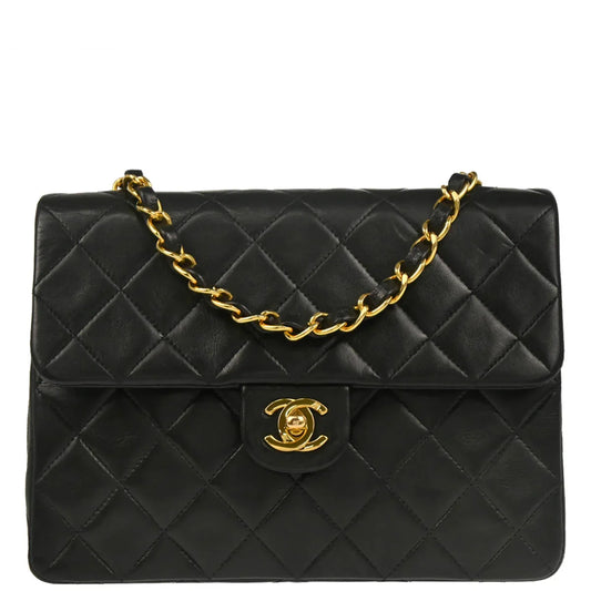 Chanel 1991-1994 Black Lambskin Classic Square Flap Shoulder Bag