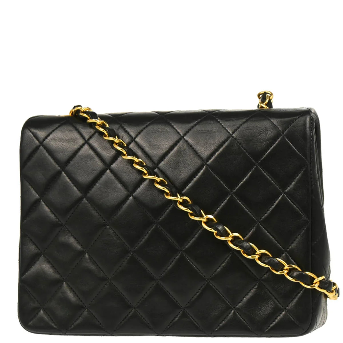 Chanel 1991-1994 Black Lambskin Classic Square Flap Shoulder Bag