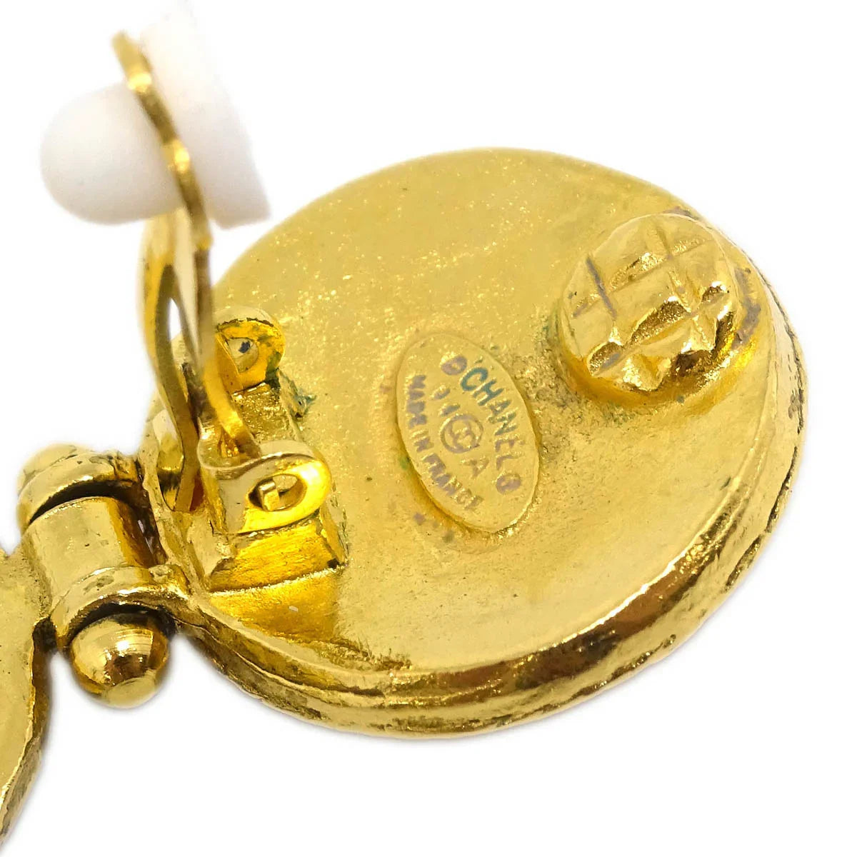 Chanel Gripoix Dangle Earrings Clip-On Gold 94A