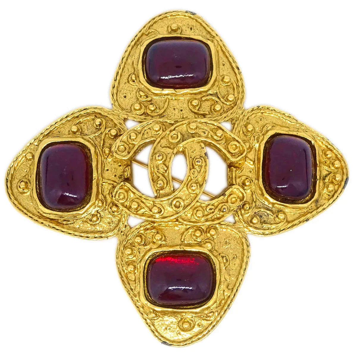 Chanel Gripoix Brooch Pin Gold Red 94A