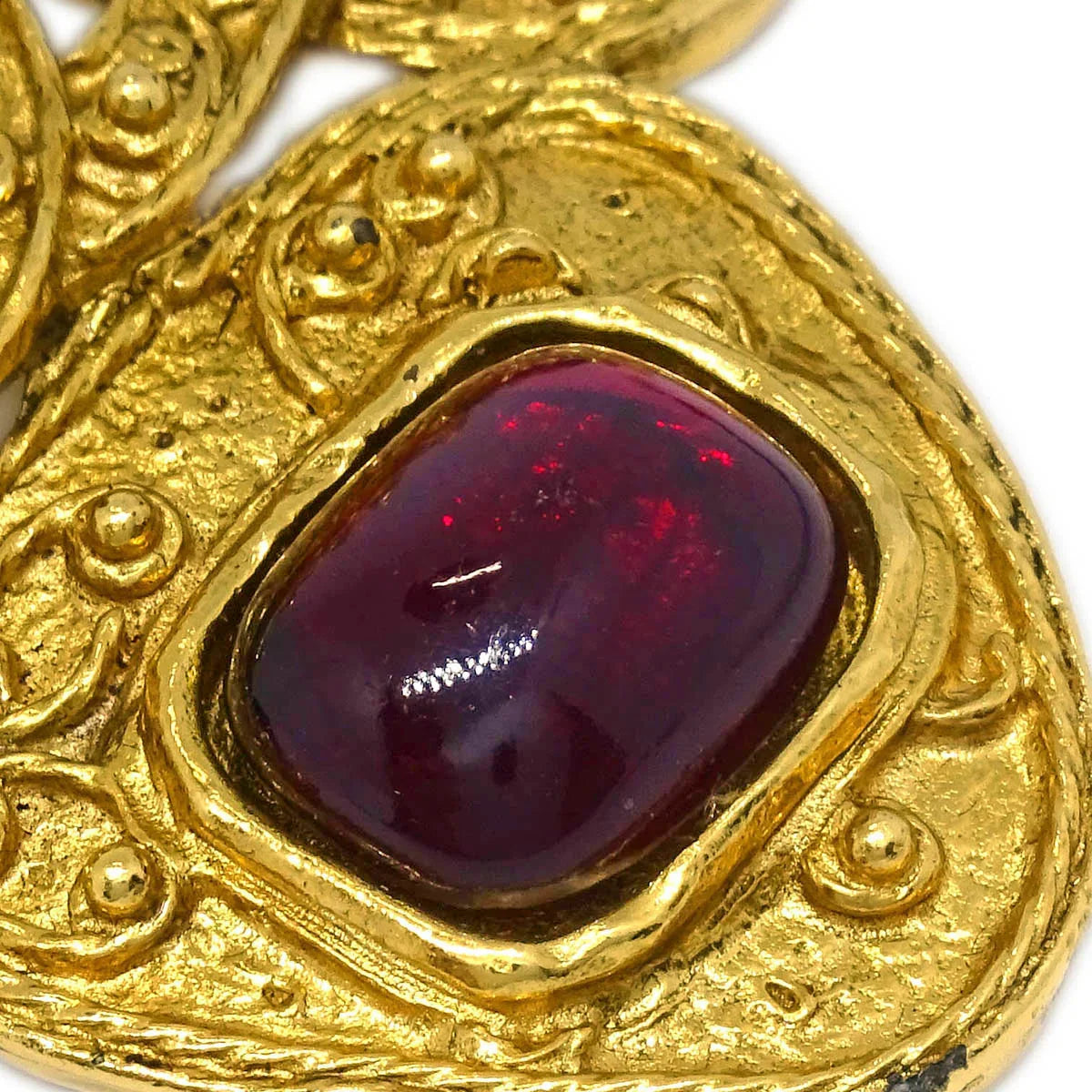 Chanel Gripoix Brooch Pin Gold Red 94A